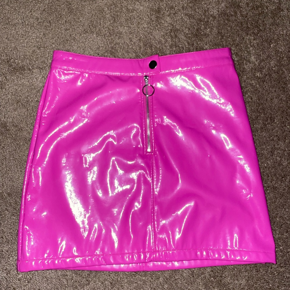 Pink leather skirt